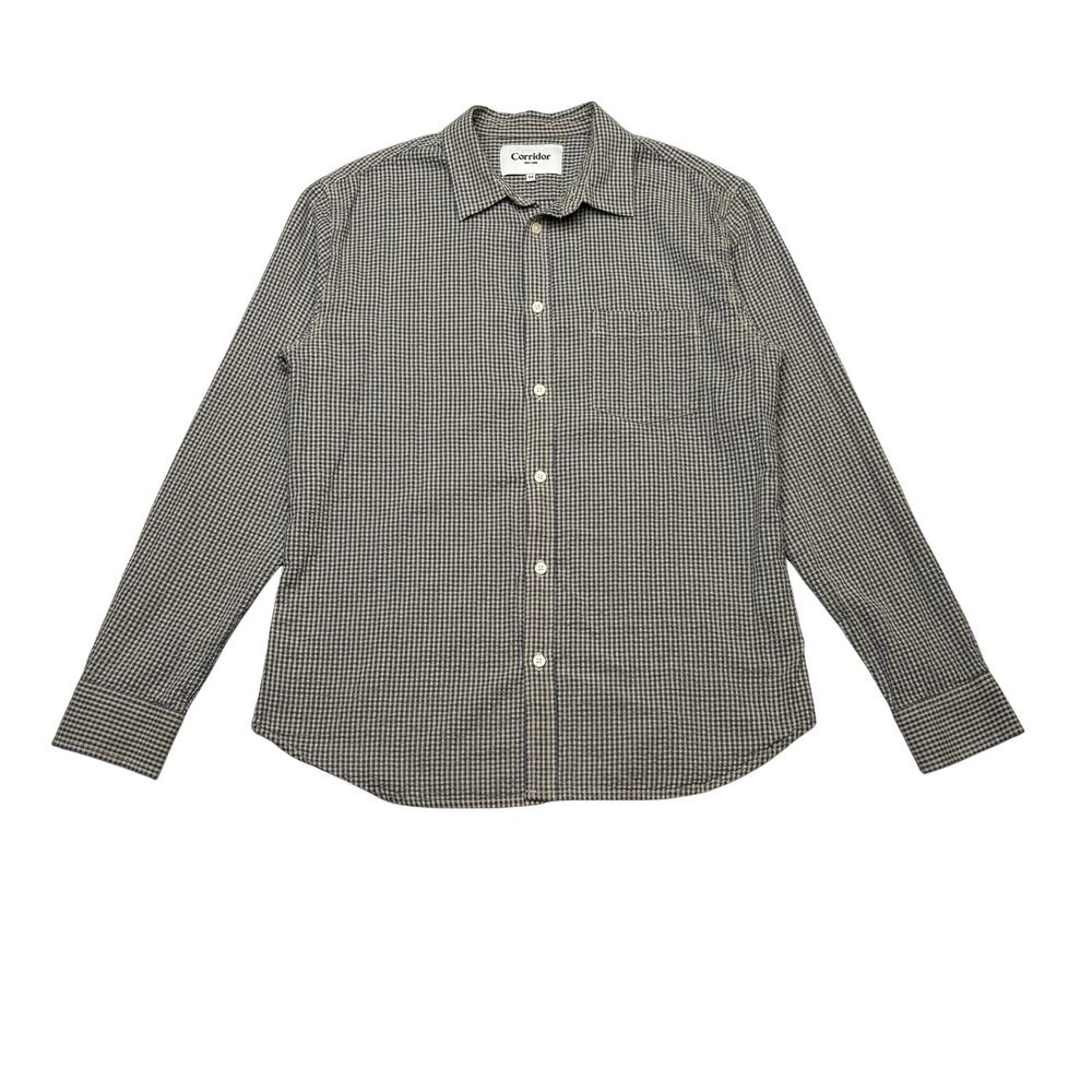 Corridor NYC Seersucker Gingham Check Button Up Shirt Men's Medium
